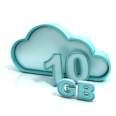 Poster - Cloud computing and database. 10 GB capacity. Concept of online storage. 3D render illustration isolated on white background