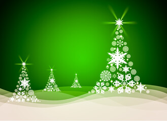 Wall Mural - Christmas tree on green background. Christmas card template