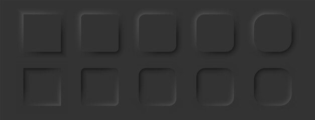 Wall Mural - square buttons in a neomorphic style. a set of user interface design elements in black. vector eps 1