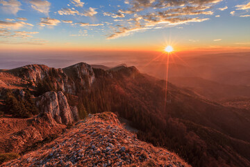 Canvas Print - sunset in the Buila Vanturarita Mountains, Romania