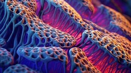 The porous structure. Organic material. Macrostructural design. Generative AI. Illustration for brochure, poster, presentation, flyer or banner.