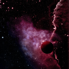 Wall Mural - planet in a space against stars and nebula. 