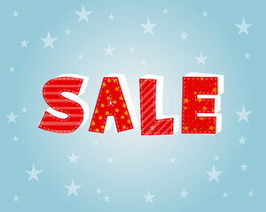 Sticker - winter sale with stars over blue background, business seasonal shopping concept