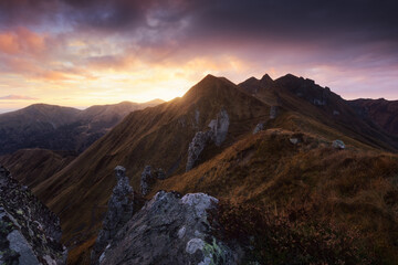 Canvas Print - Puy de Sancy in Auvergne (France) during sunrise