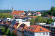 Cityscape of Tuebingen. Skyline including the church Stiftskirche and the castle Hohentuebingen.