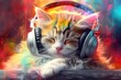 Cat in headphones, music, equalizer