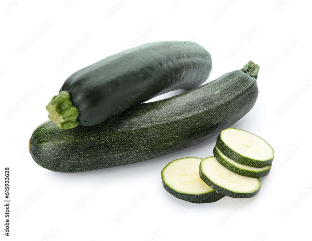 Fresh green zucchini on white background