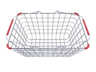 Poster - Metal shopping basket side view 3D render illustration isolated on white background