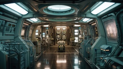 Wall Mural - Interior of a space station, complete with control rooms, zero - gravity areas, and advanced technology