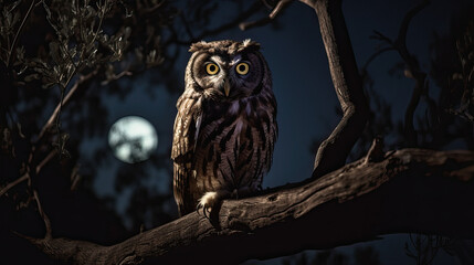 owl on a tree at night ai generated