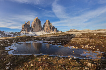 Sticker - Tre cime di Lavaredo at sunset, Dolomite Alps, Italy