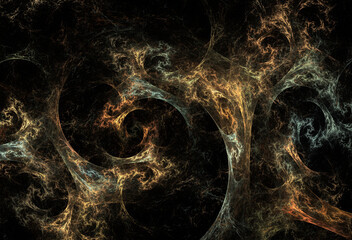 Generated yellow and gold abstract fractal on black background