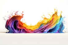 Colorful Paint Splash. Rainbow Splash Wave Design Element On The White Background, Created With Generative AI Technology