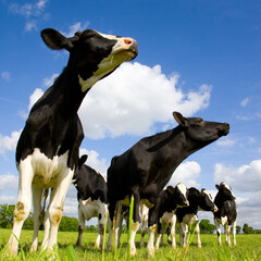 Holstein cows sniffing the air