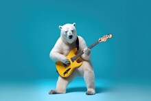 Polar Bear Wearing Suit Playing Electric Guitar Created With Generative AI Technology