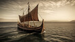 Viking sailboat on the sea created with Generative AI technology