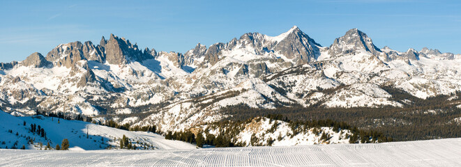 Poster - Groomed run looking out over Minaret range in Mammoth Lakes, CA