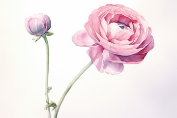 Poster - watercolor of Ranunculus created with Generative AI technology