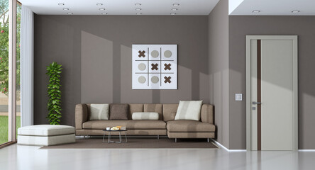 Wall Mural - Modern living room with sofa and footstool - 3d rendering