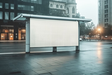 Wall Mural - An empty bus stop on a city street. Generative AI.