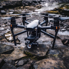 Wall Mural - Drone flying in the air with a dramatic background.