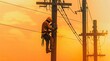 Electrical worker working on a power pole