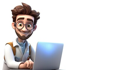 Caucasian Male Computer Programmer Isolated White Backdrop Charming With Copy Space Generative AI