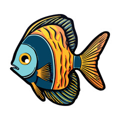 Sticker - Cute cartoon fish swimming in tropical reef