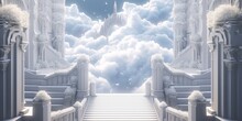 Beautiful Heavenly Paradise Cloudscape. Entering The Pearly Gates Of Heaven. Staircase To Heaven. Castle In The Sky.