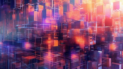 Wall Mural - abstract city grid, digital art illustration