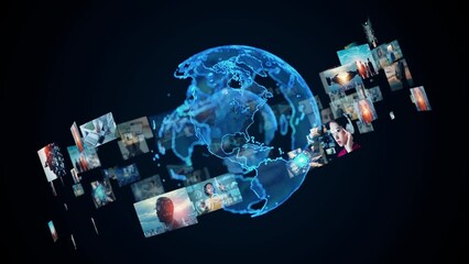 Wall Mural - visual contents concept. social networking service. streaming video. communication network.