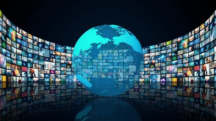 Wall Mural - visual contents concept. social networking service. streaming video. communication network.