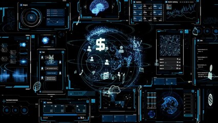 Poster - Digital communication network concept. GUI (Graphical User Interface). Abstract animation.