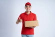© STOCK88PHOTOGRAPHER - image of asian delivery man posing on white background