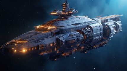 spacecraft warship, digital art illustration
