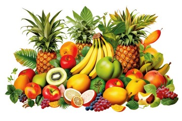 Sticker - Exotic Fruits and Tropical Delights illustration on white background.