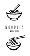 © b.i.jang - Noodles logo with chopsticks drawn by brush over white background. Vector illustration in cartoon design. Use for logos, icons, posters, graphics.