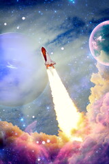 Wall Mural - spaceship begins the mission. new ship flies to another planet. elements of this image furnished by 