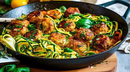 some food in a pan on a wooden cutting board with lemons and parise next to the skill is ready to be eaten