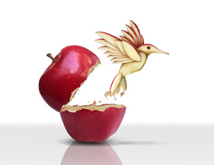 Wall Mural - innovative breakthrough concept as a red apple transforming through innovation and evolution into a 