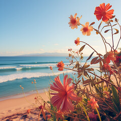 Wall Mural - red flower on the beach