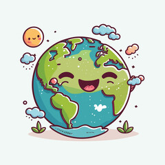 Wall Mural - vector cute earth cartoon style