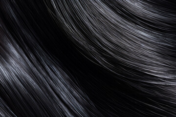 Wall Mural - close up texture of beautiful shiny black hair created with AI generative tools