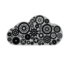 Clouds With Gears Black White Style, Processing. Vector Illustration