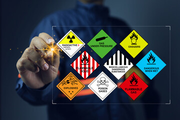 Wall Mural - security officers with virtual screen and inspect the storage of dangerous goods hazardous substance
