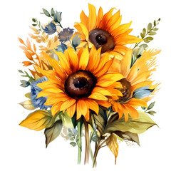 Wall Mural - Beautiful Sunflower bouquet illustration transparent background