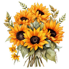 Wall Mural - Beautiful Sunflower bouquet illustration transparent background