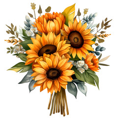 Wall Mural - Beautiful Sunflower bouquet illustration transparent background