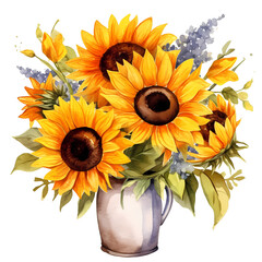 Wall Mural - Beautiful Sunflower bouquet illustration transparent background