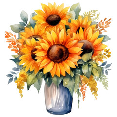 Wall Mural - Beautiful Sunflower bouquet illustration transparent background